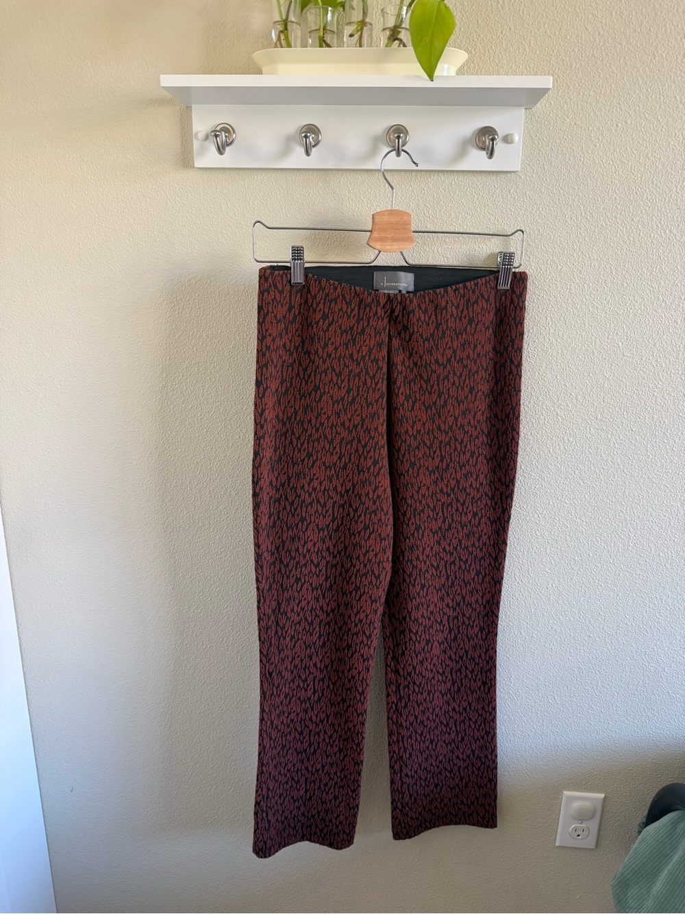 Anthropologie Burgundy and Black Straight-Leg Patterned Pants